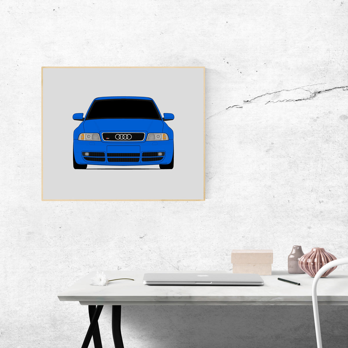 Audi S4 (1997-2002) B5 car poster wall art above a desk