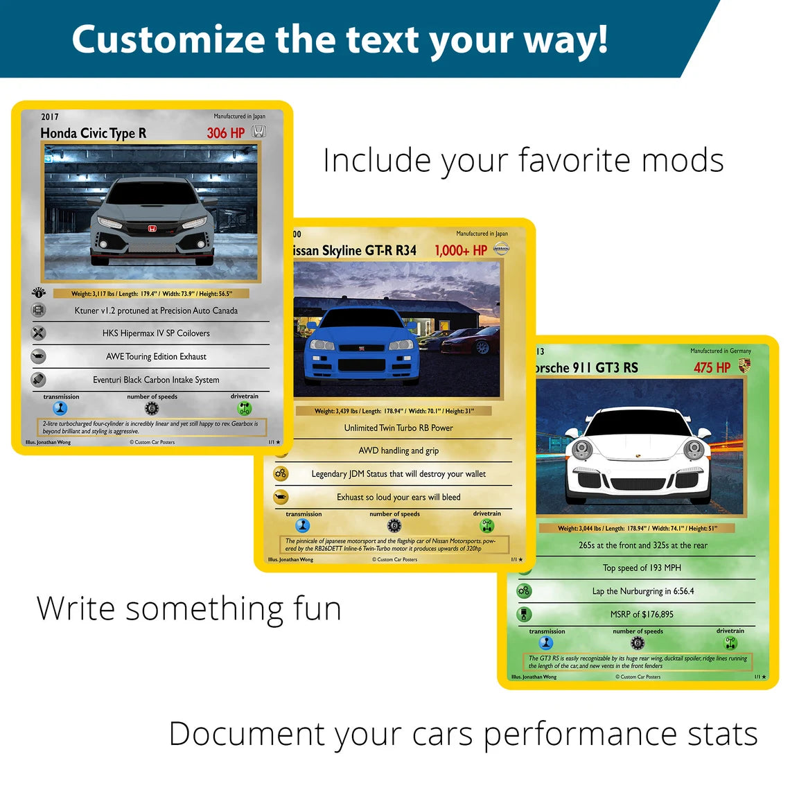 Custom Pokemon Inspired Jumbo Trading Card Poster of Your Car - Giant Card Style Print