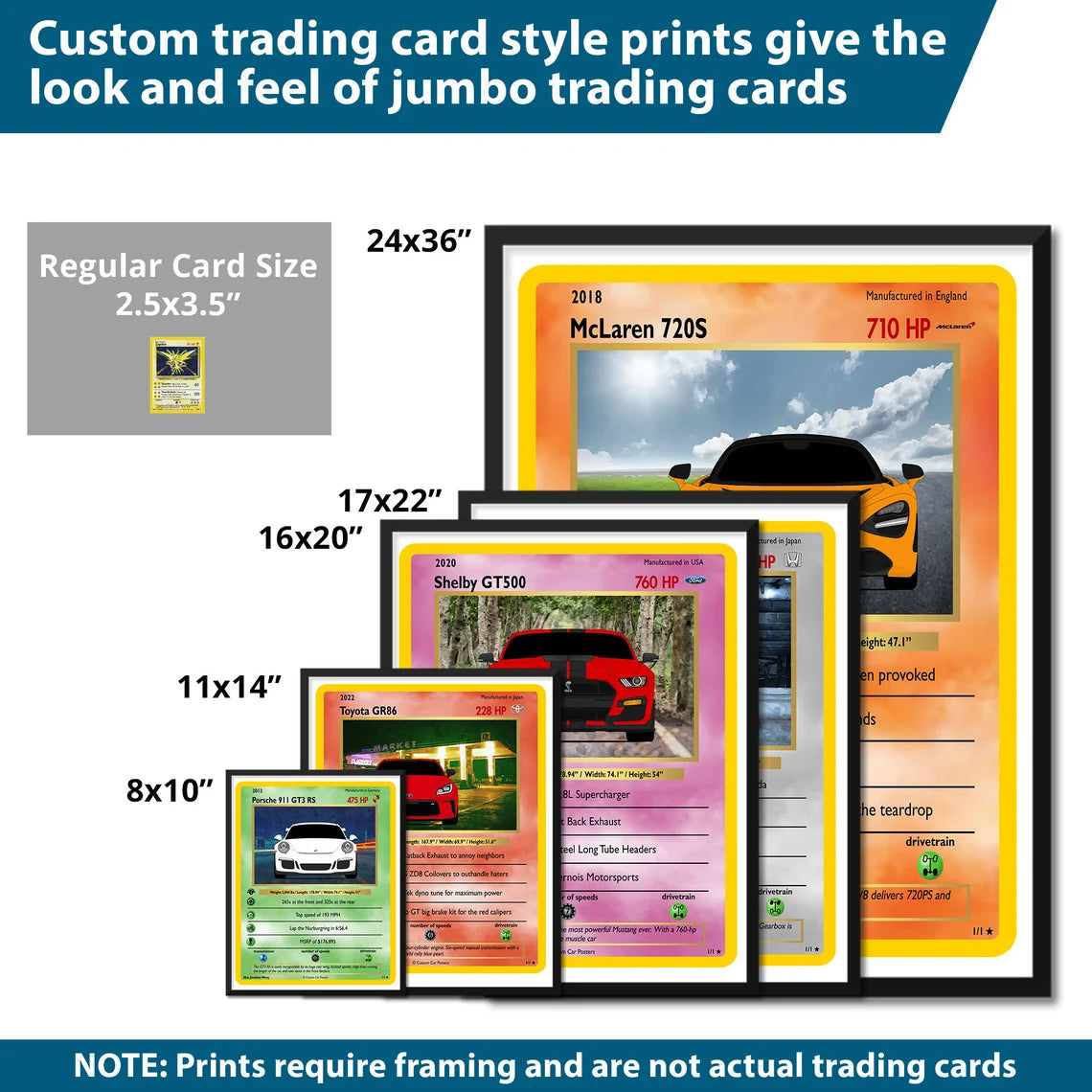 Custom Pokemon Inspired Jumbo Trading Card Poster of Your Car - Giant Card Style Print