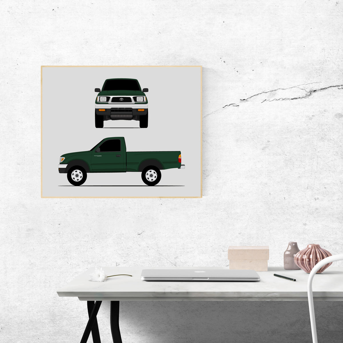 Toyota Tacoma TRD Pro (1995-1997) Gen 1 (Front and Side) car poster wall art above a desk
