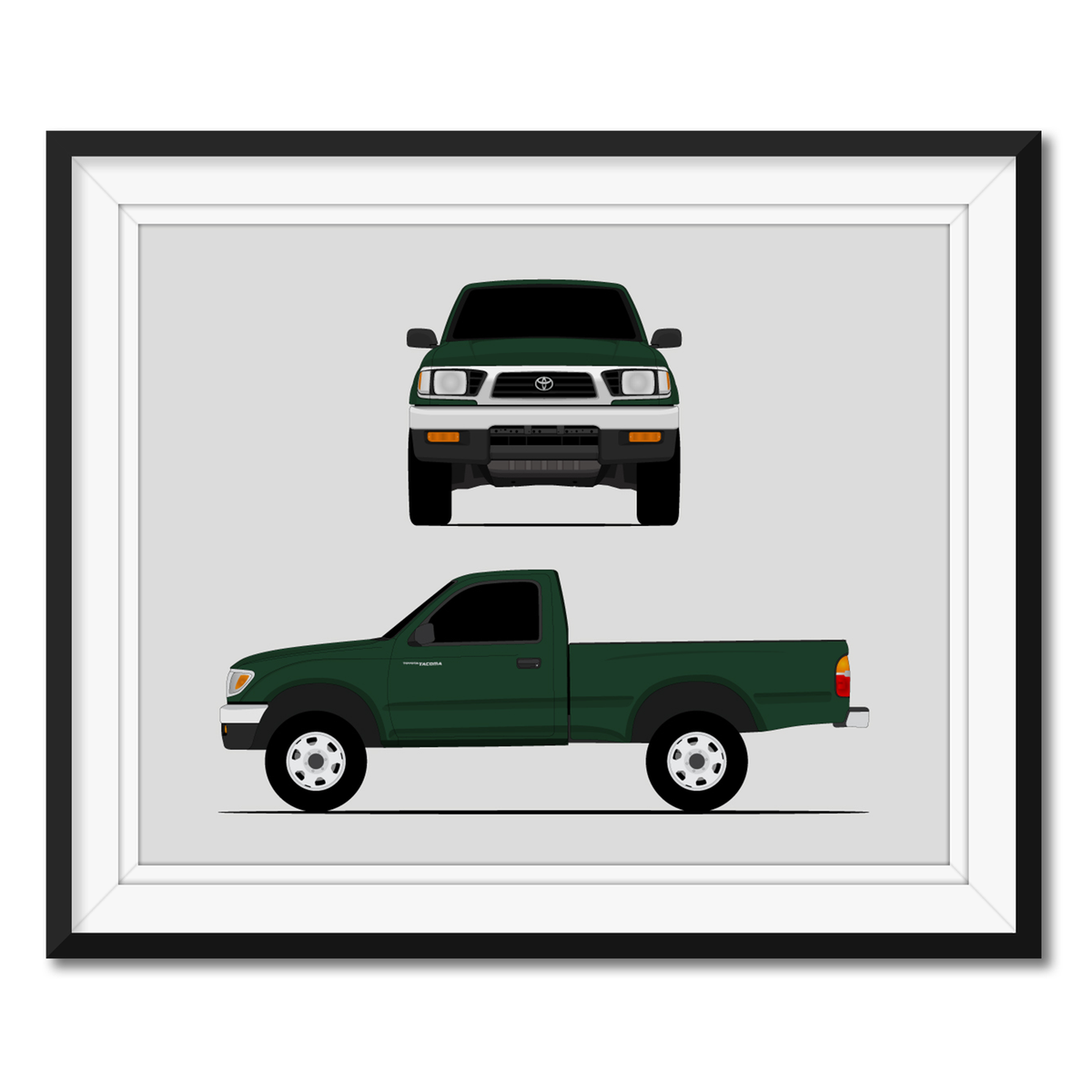 Toyota Tacoma TRD Pro (1995-1997) Gen 1 (Front and Side) framed car poster with mat