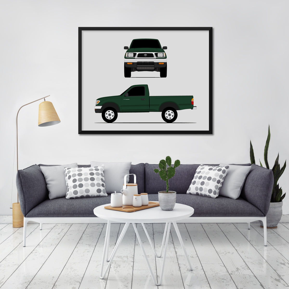 Toyota Tacoma TRD Pro (1995-1997) Gen 1 (Front and Side) car poster wall art in a light living room