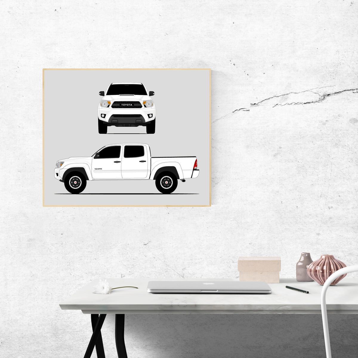 Toyota Tacoma TRD Pro (2012-2015) Gen 2 (Front and Side) car poster wall art above a desk