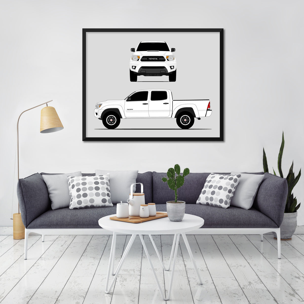 Toyota Tacoma TRD Pro (2012-2015) Gen 2 (Front and Side) car poster wall art in a light living room