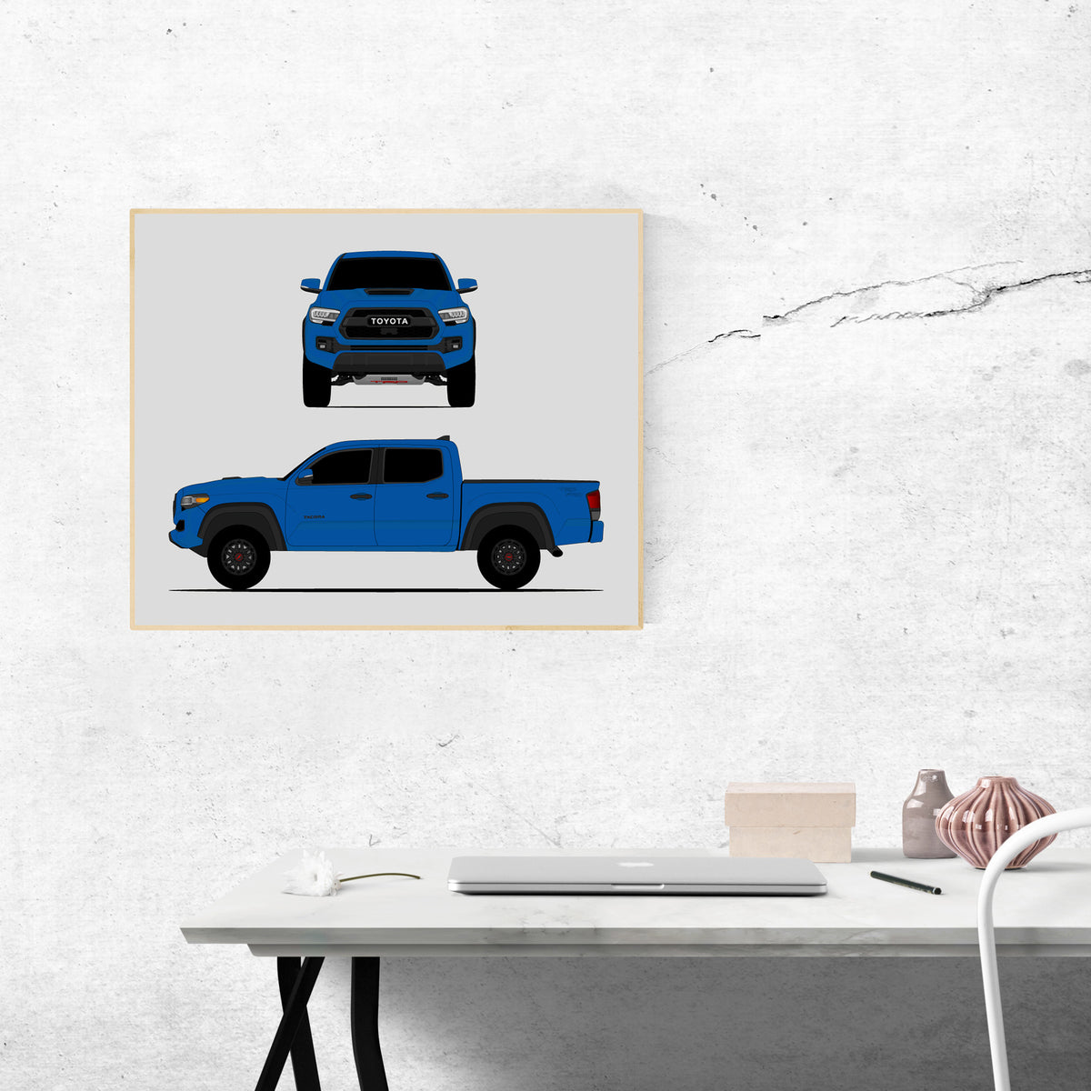 Toyota Tacoma TRD Pro (2016-2019) Gen 3 (Front and Side) car poster wall art above a desk