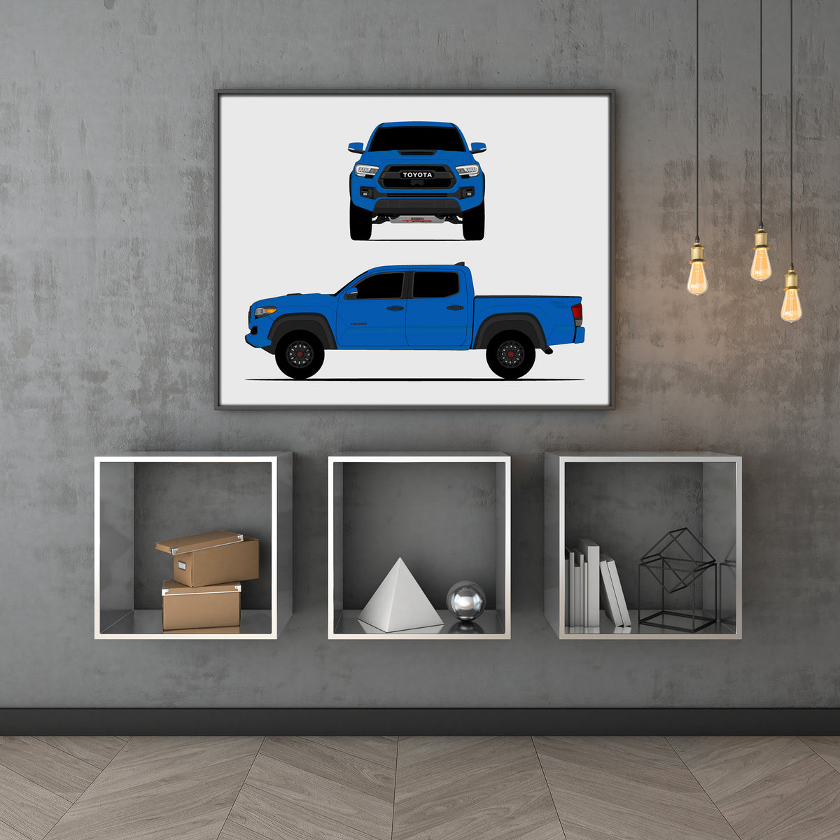 Toyota Tacoma TRD Pro (2016-2019) Gen 3 (Front and Side) car poster wall art above shelves