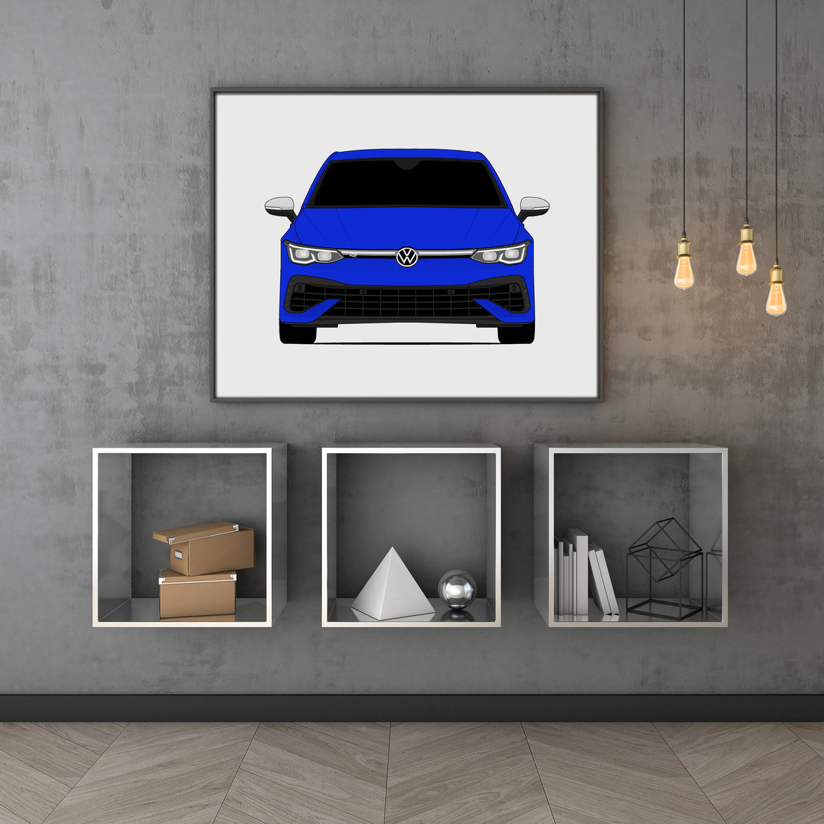 Volkswagen Golf R (2022-2024) MK8 car poster wall art above shelves