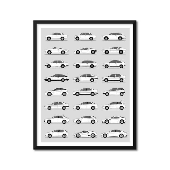 Alfa Romeo Generations History and Evolution Poster (Side Profile)
