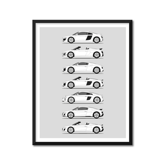 Audi R8 Generations History and Evolution Poster (Side Profile)