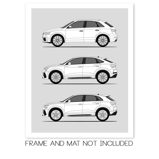Audi RS Q3 Generations History and Evolution Poster (Side Profile)