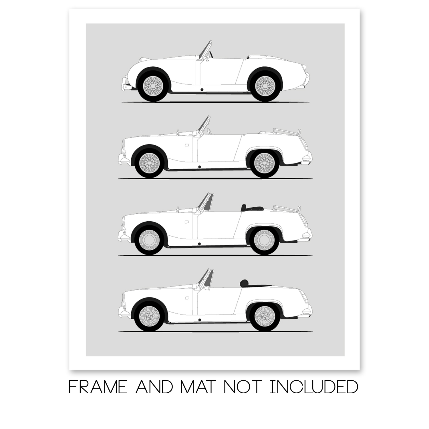 Austin Healey Sprite Generations History and Evolution Poster (Side Profile)