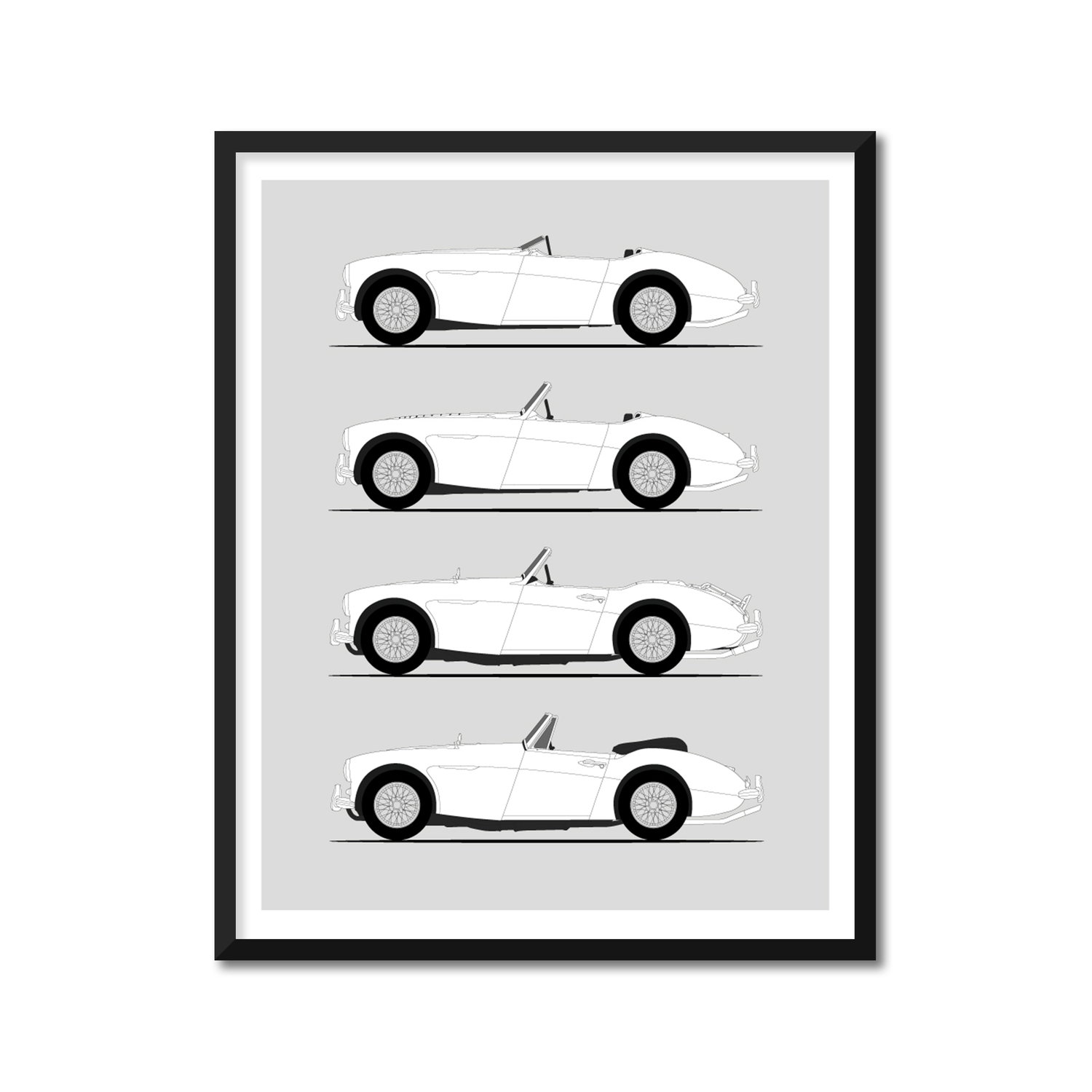 Austin Healey 3000 Generations History and Evolution Poster (Side Profile)