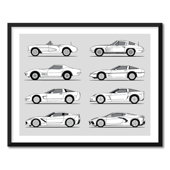 Chevy Corvette Generations (Side Profile) (Landscape)
