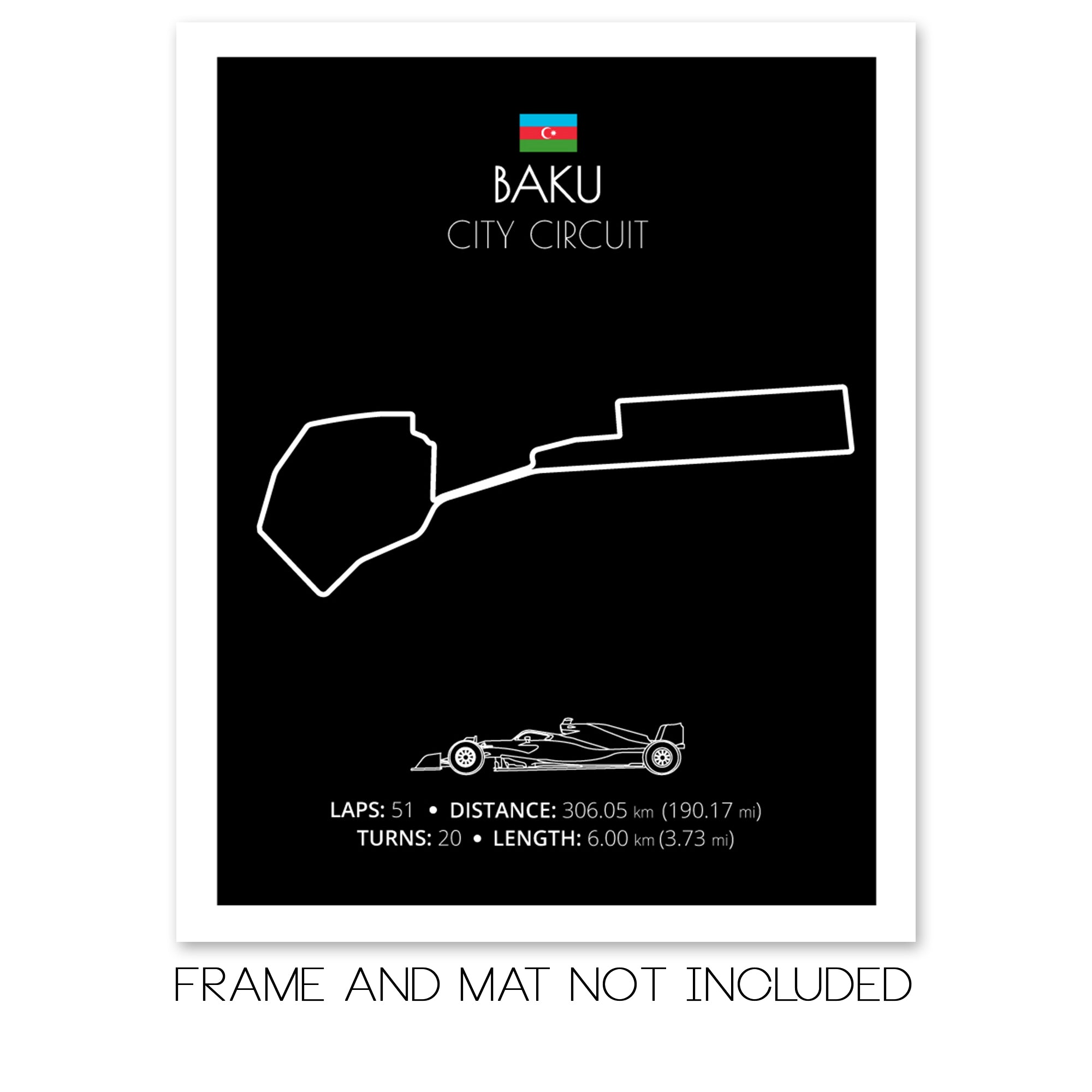 Baku City Circuit (Azerbaijan) F1 Formula 1 Race Track Poster