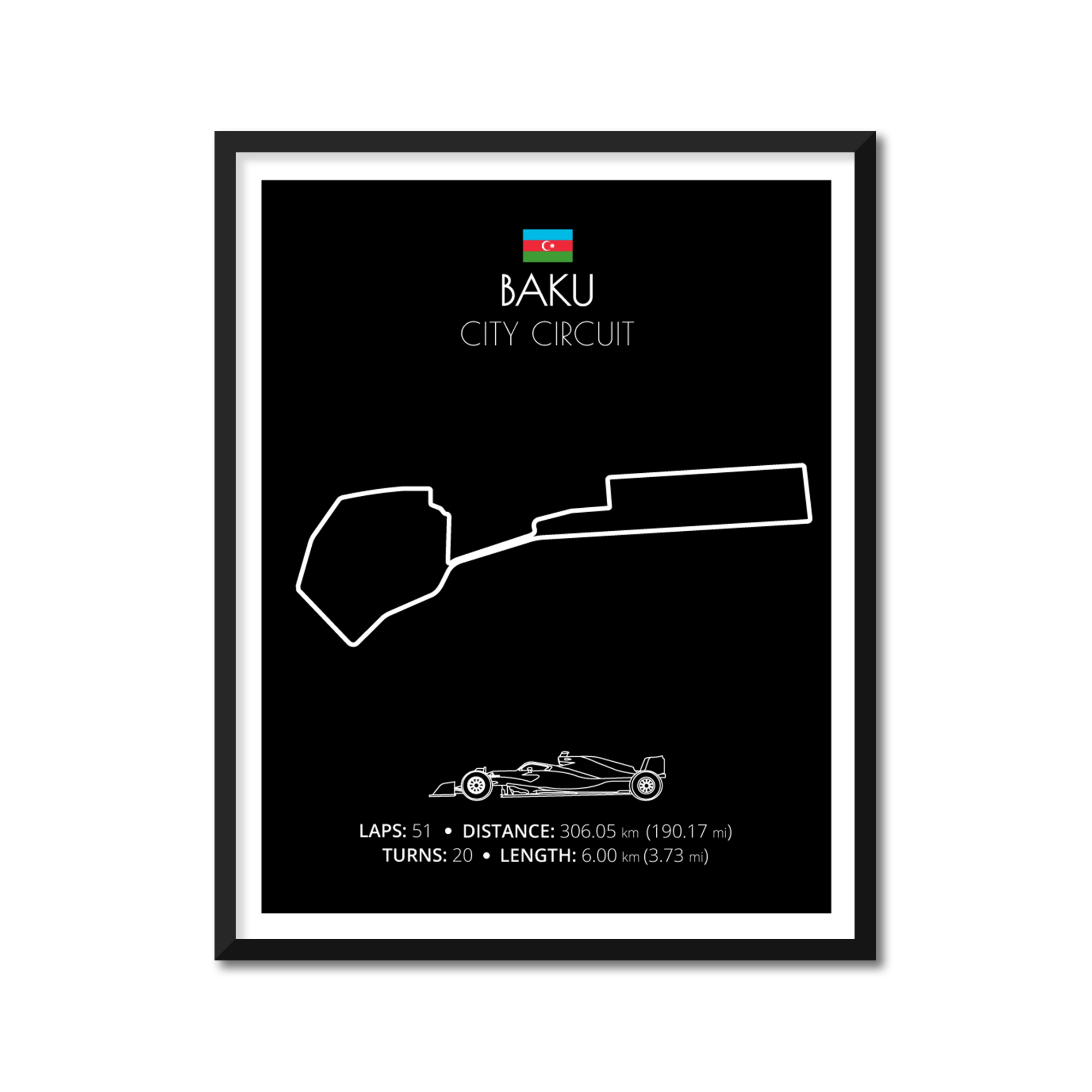 Baku City Circuit (Azerbaijan) F1 Formula 1 Race Track Poster