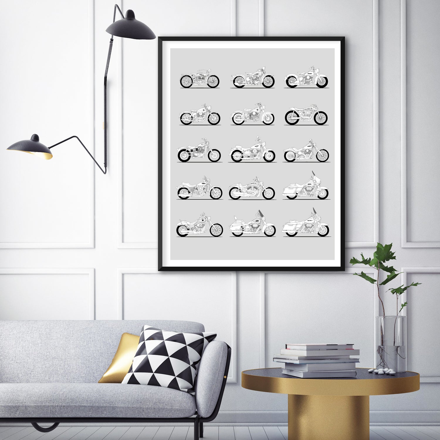 Harley-Davidson Motorcycle History and Evolution Poster (Side Profile)