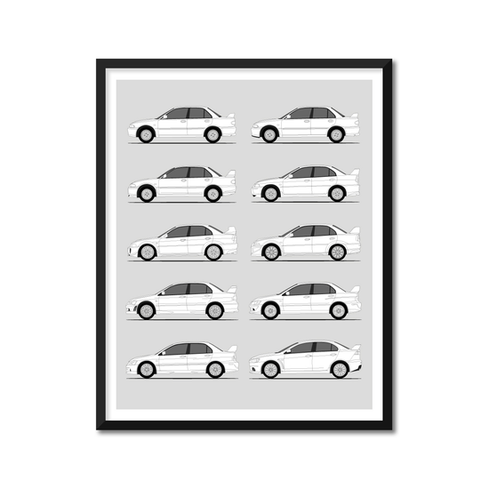Mitsubishi Lancer Evolution Generations History and Evolution Poster (Side Profile)