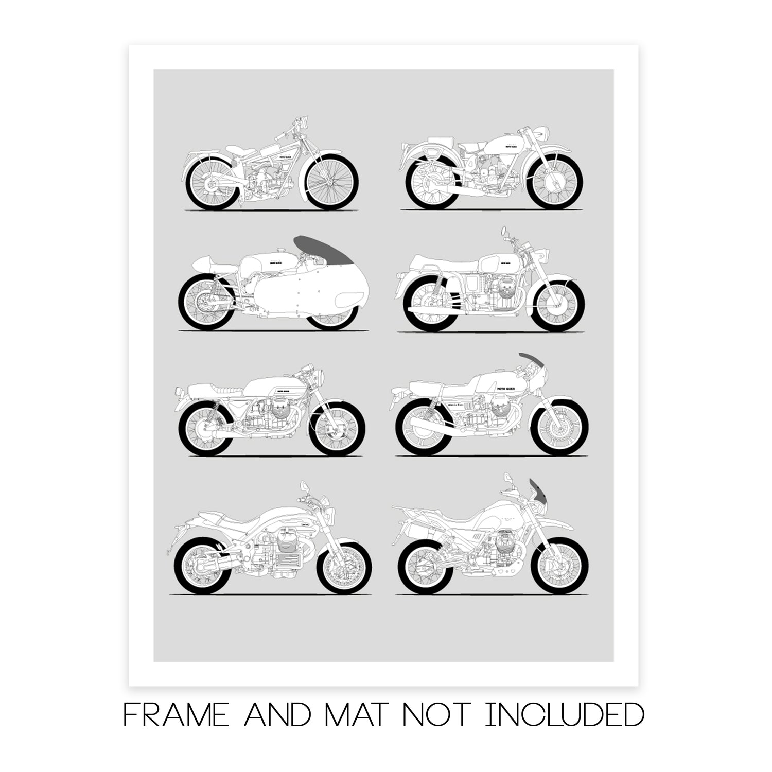 Moto Guzzi Motorcycle History and Evolution Poster (Side Profile)