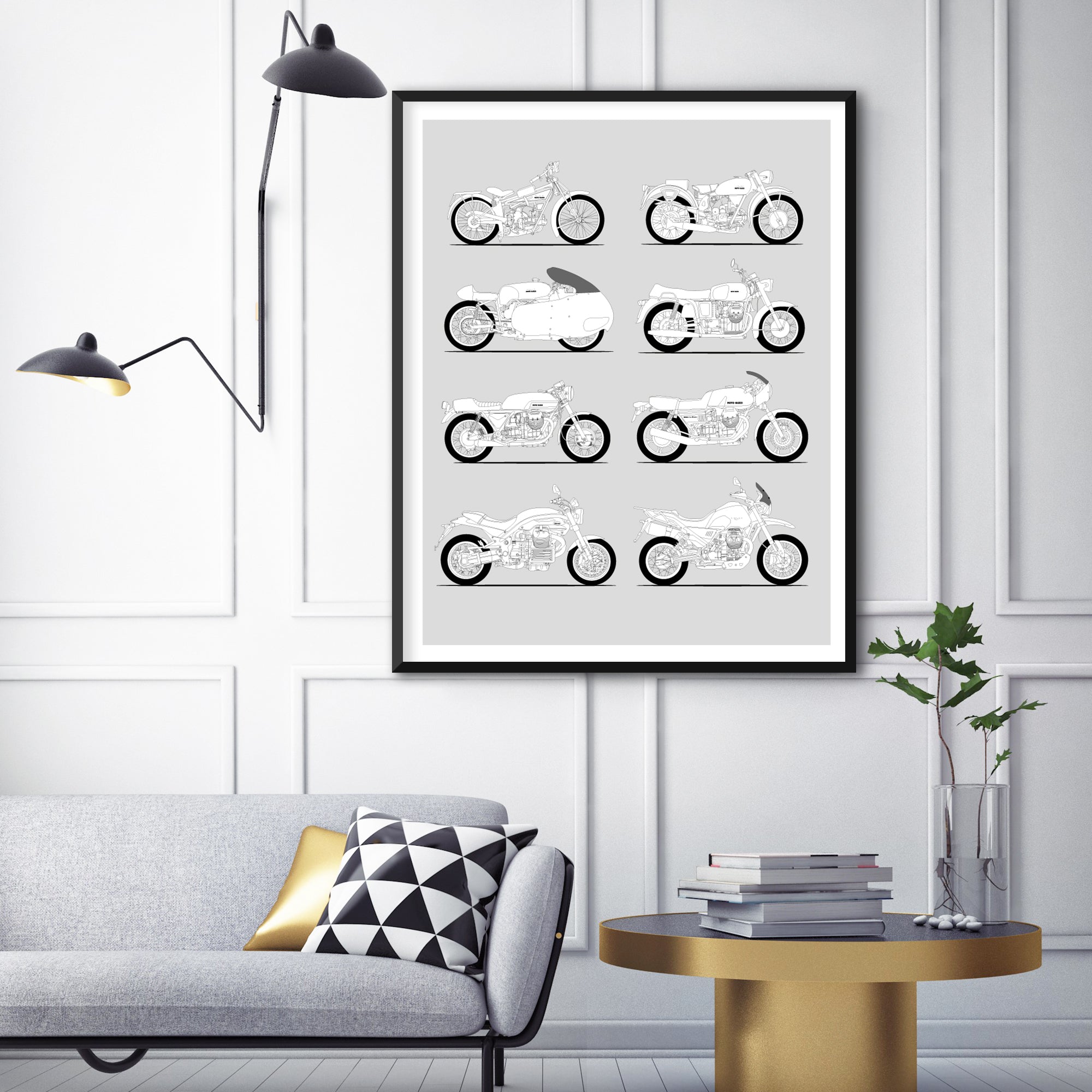 Moto Guzzi Motorcycle History and Evolution Poster (Side Profile)