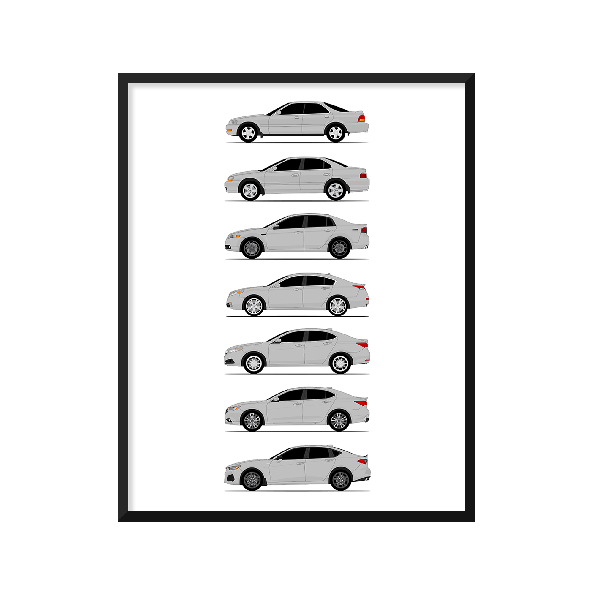 Acura TL TLX History and Evolution Poster (Side Profile)