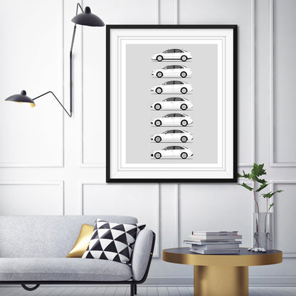 Audi A4 Generations History and Evolution Poster (Side Profile)