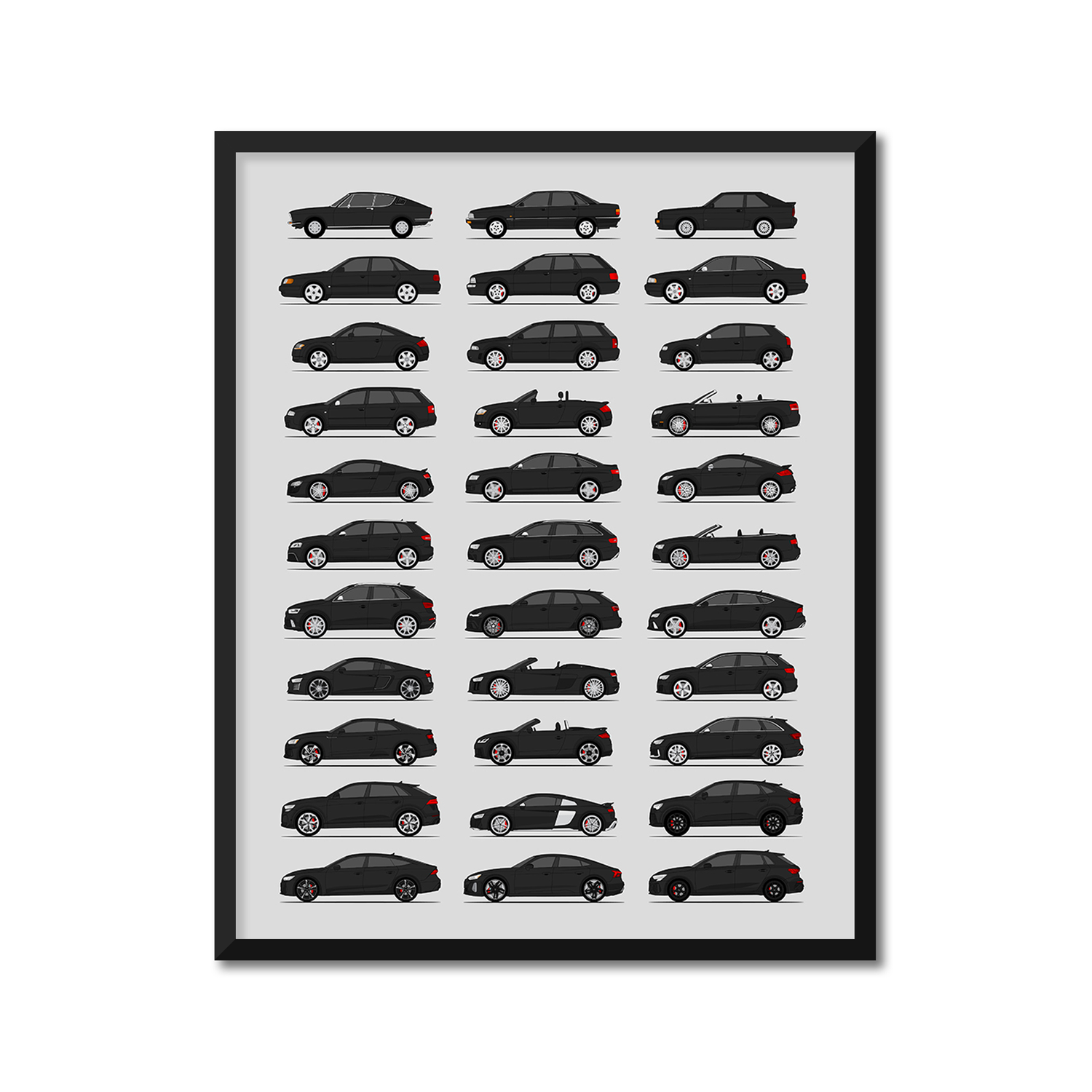 Audi Generations History and Evolution Poster (Side Profile)