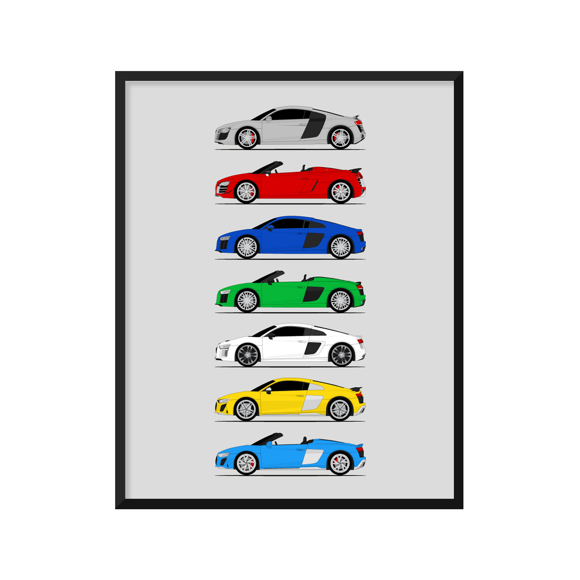 Audi R8 Generations History and Evolution Poster (Side Profile)