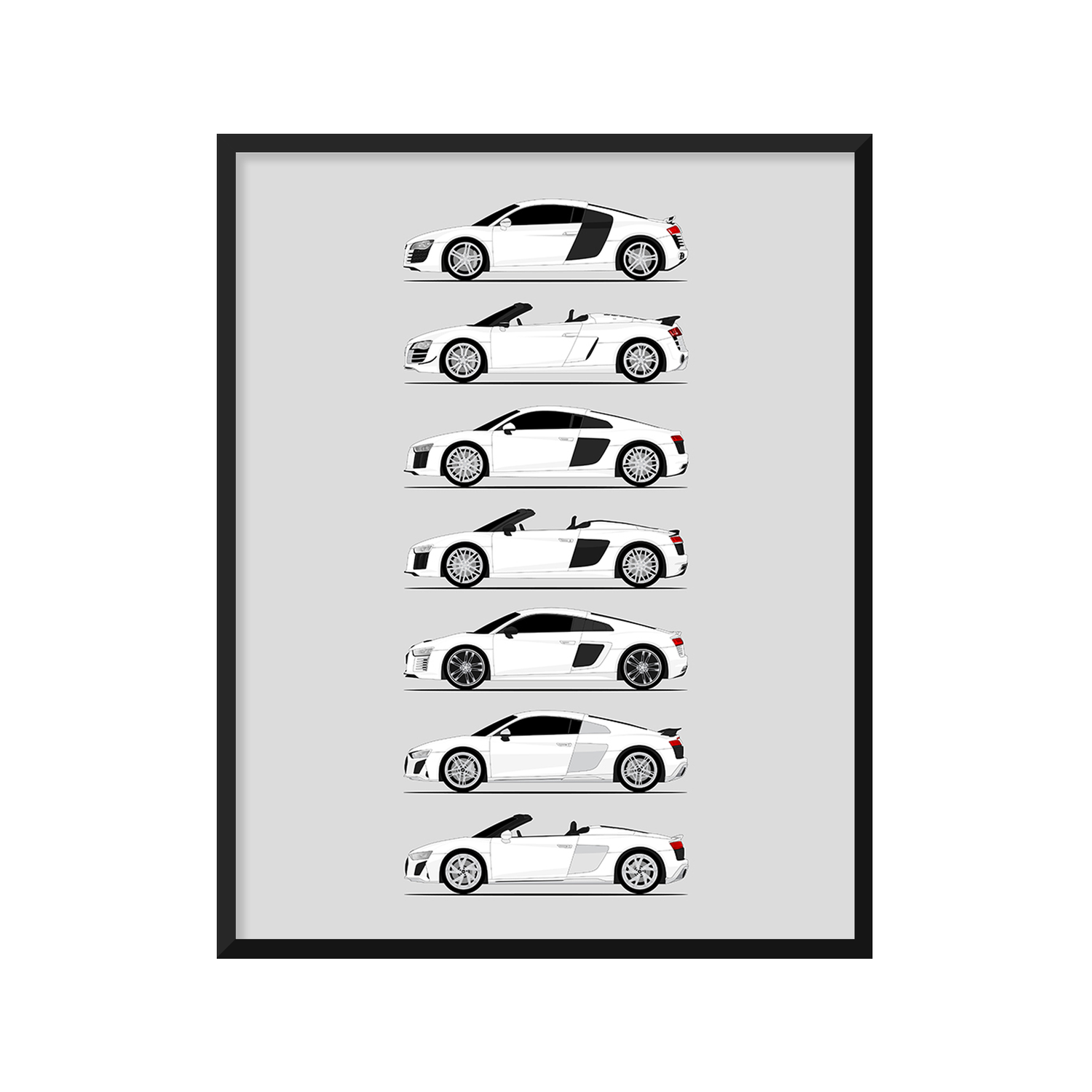 Audi R8 Generations History and Evolution Poster (Side Profile)