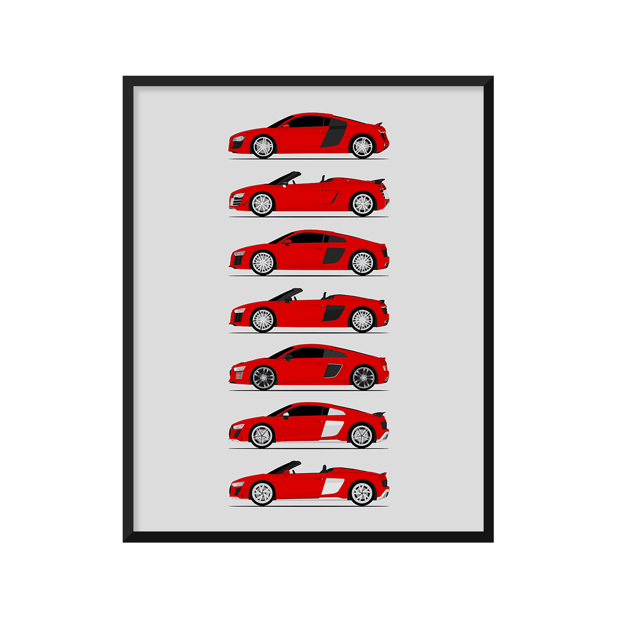 Audi R8 Generations History and Evolution Poster (Side Profile)