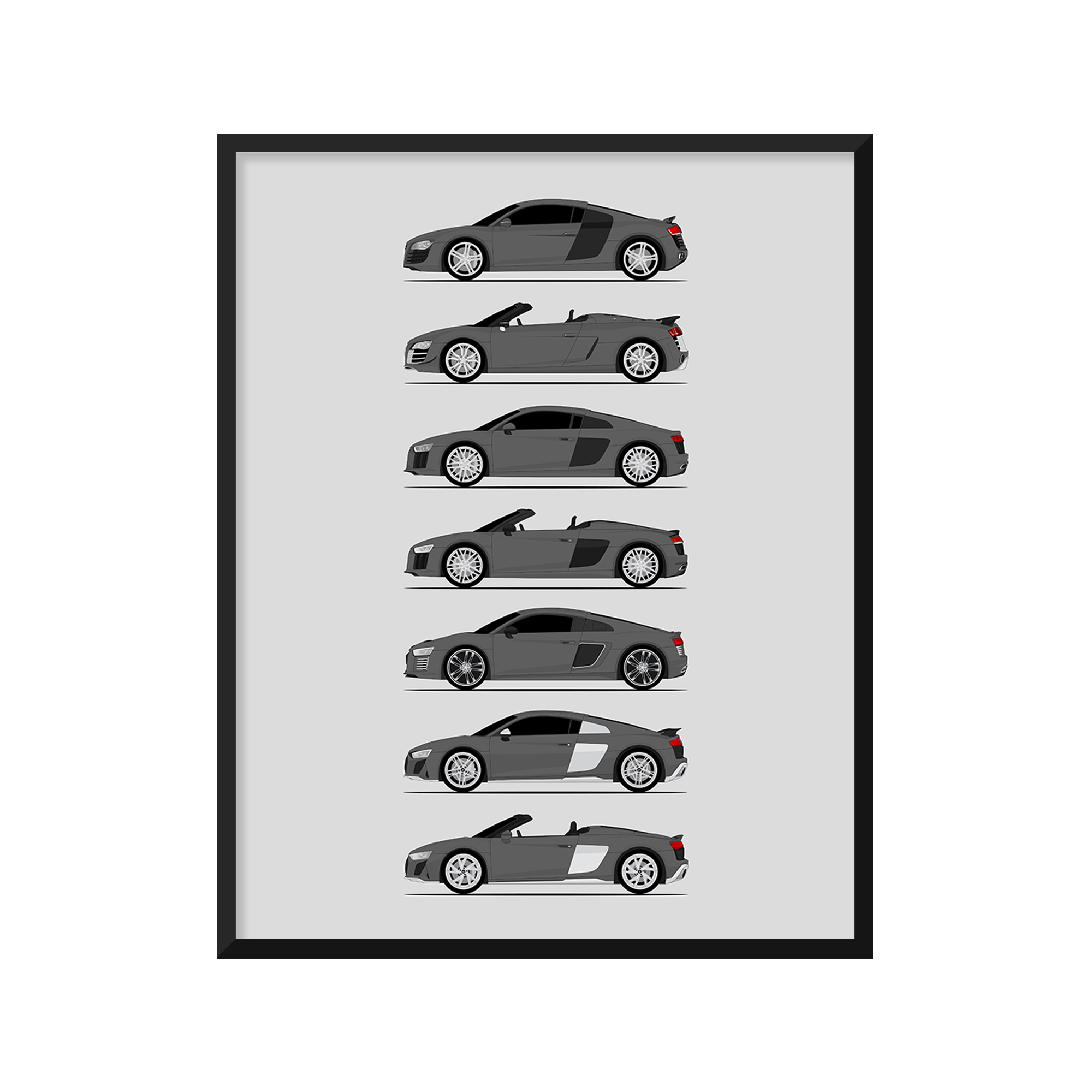 Audi R8 Generations History and Evolution Poster (Side Profile)