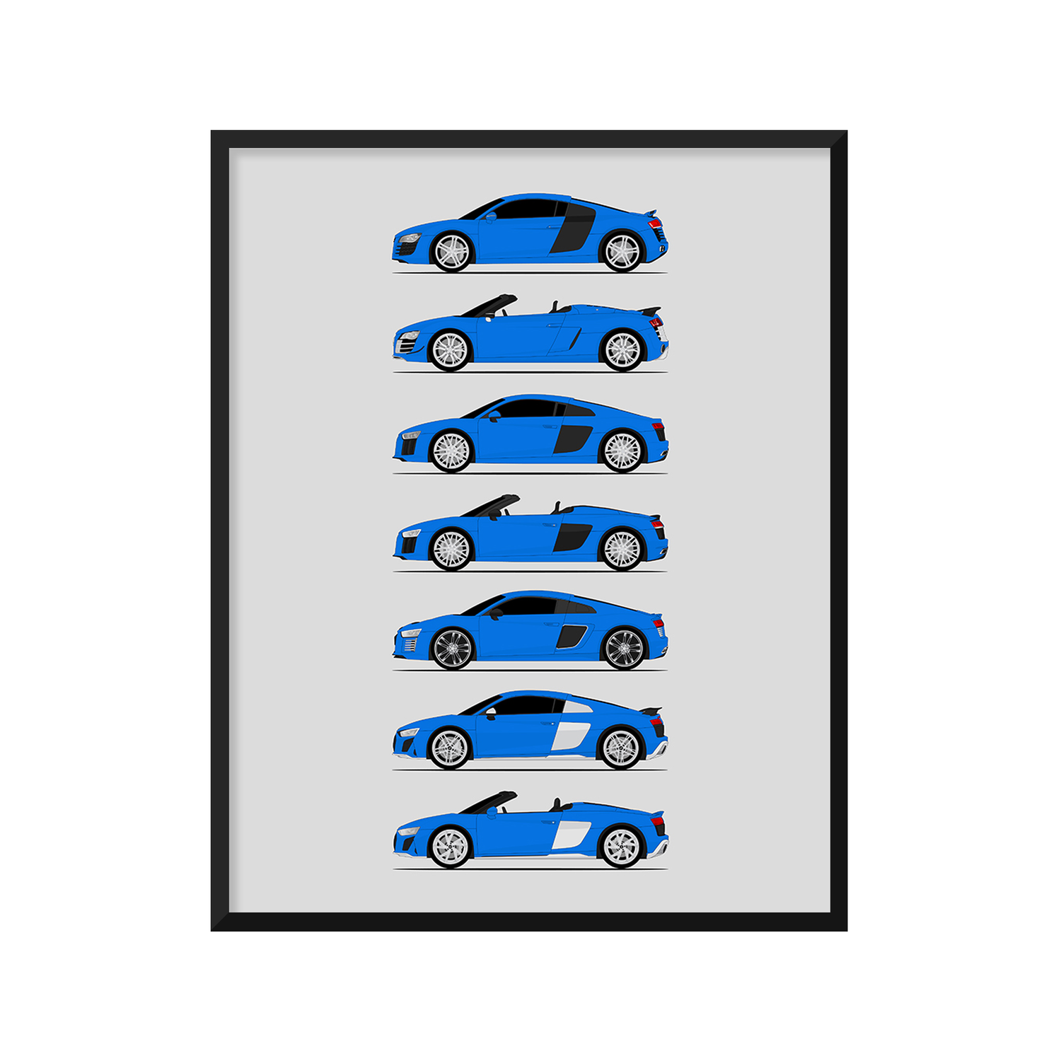 Audi R8 Generations History and Evolution Poster (Side Profile)