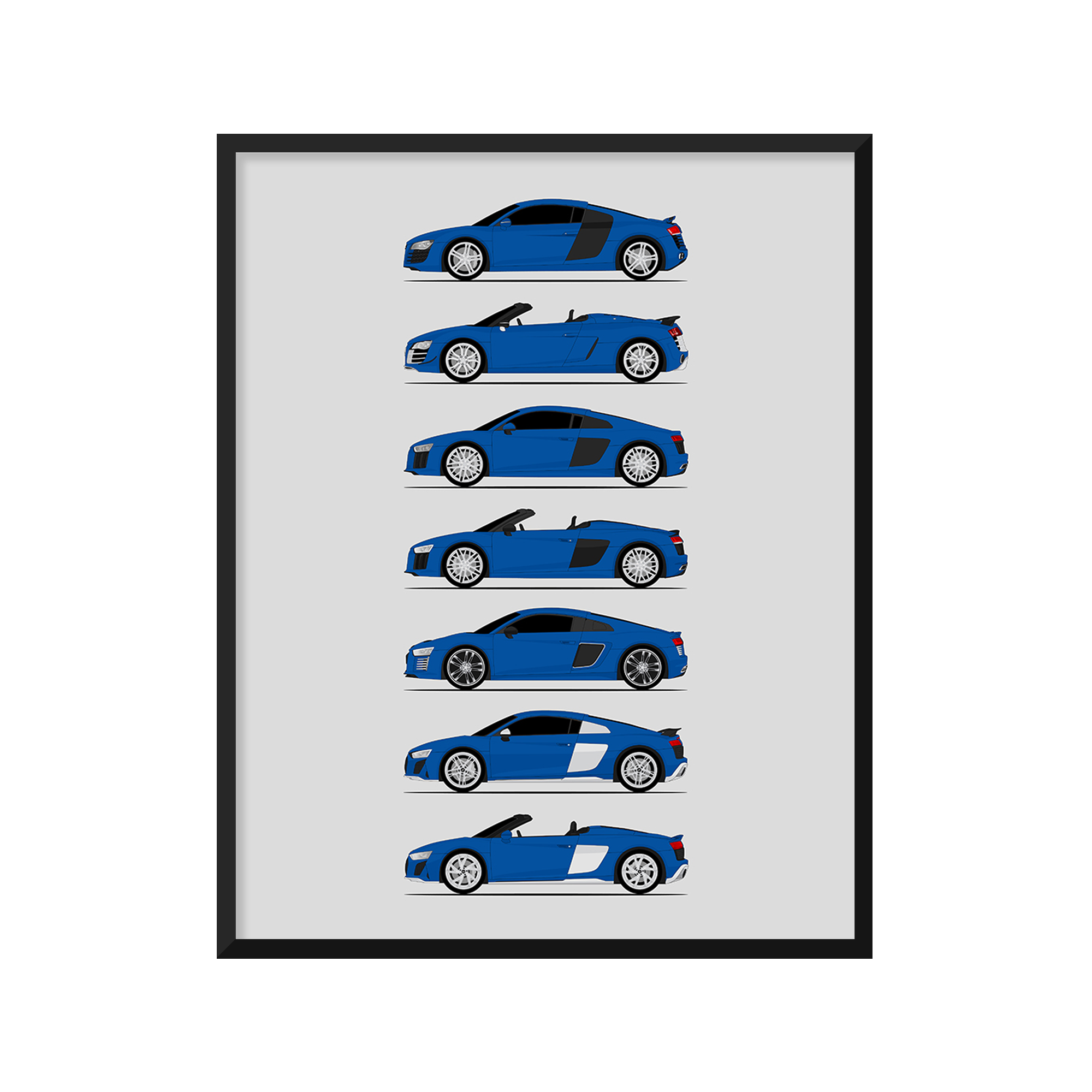 Audi R8 Generations History and Evolution Poster (Side Profile)