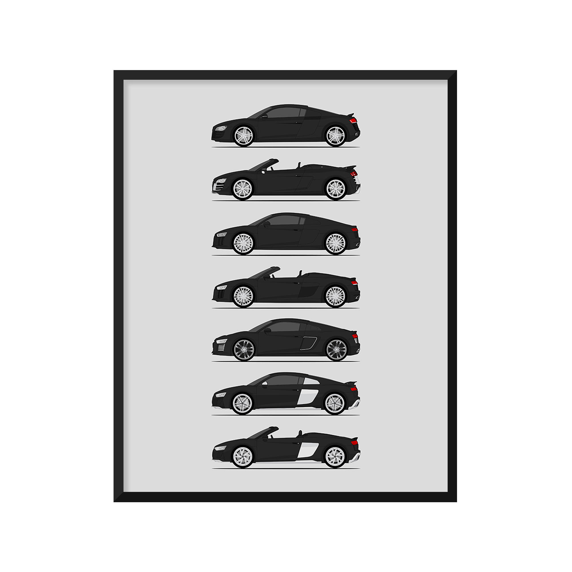 Audi R8 Generations History and Evolution Poster (Side Profile)