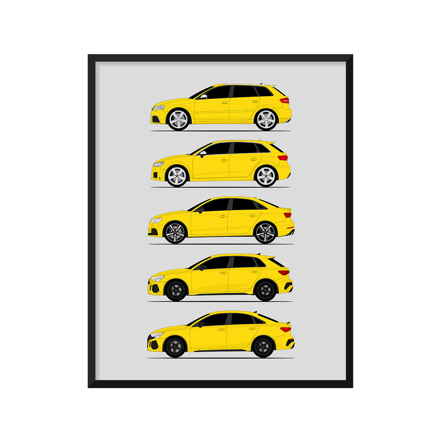 Audi RS3 Generations History and Evolution Poster (Side Profile)