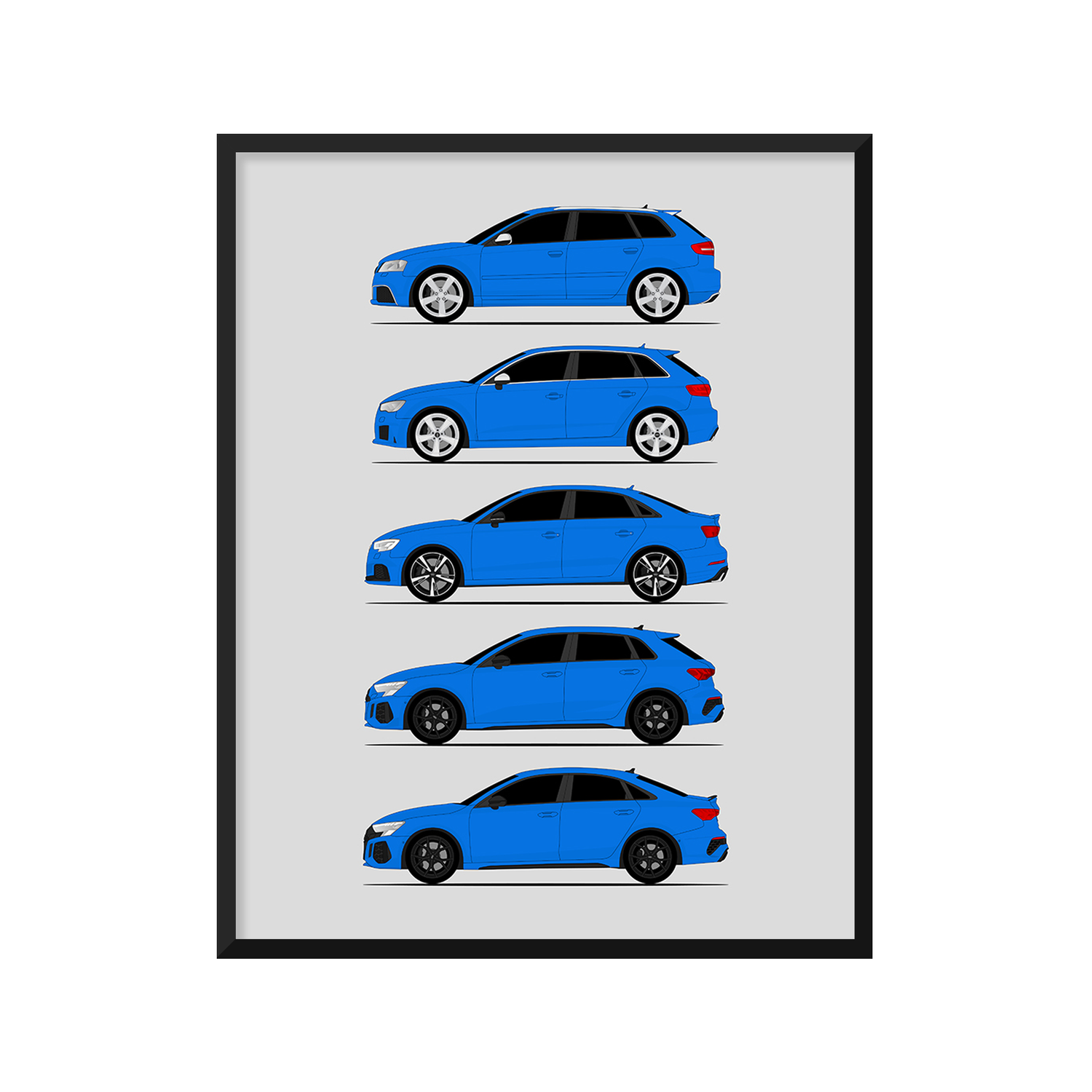 Audi RS3 Generations History and Evolution Poster (Side Profile)