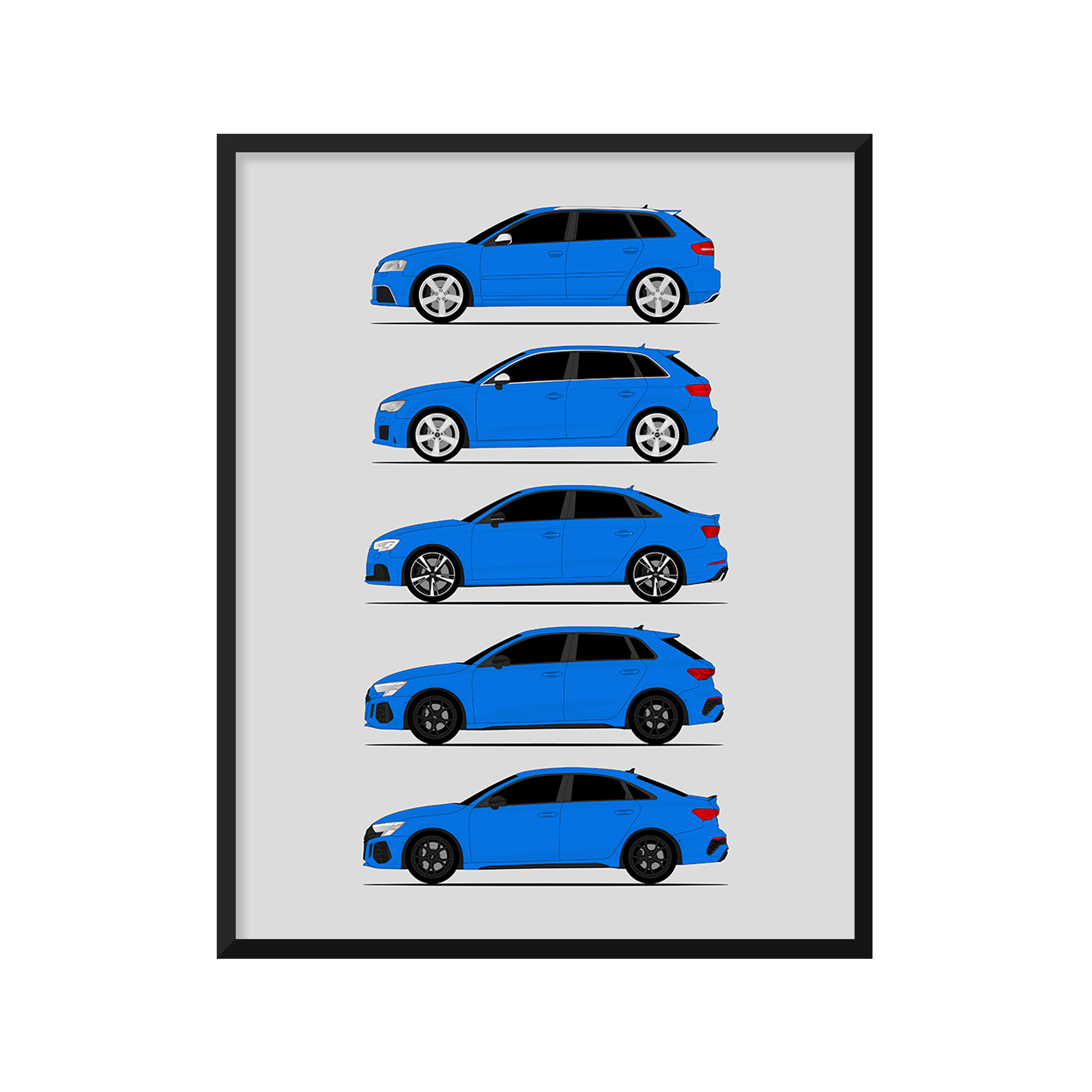 Audi RS3 Generations History and Evolution Poster (Side Profile)