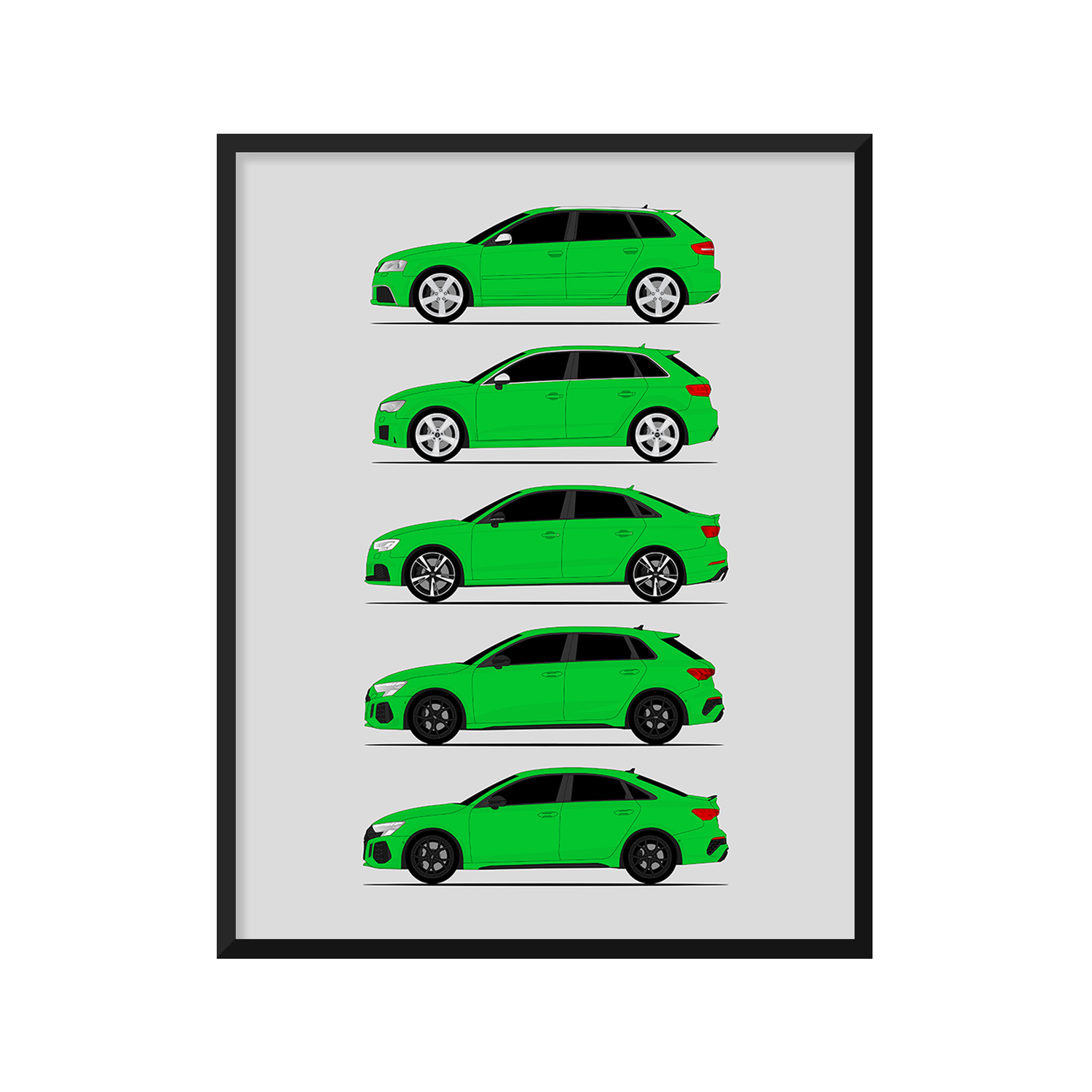 Audi RS3 Generations History and Evolution Poster (Side Profile)