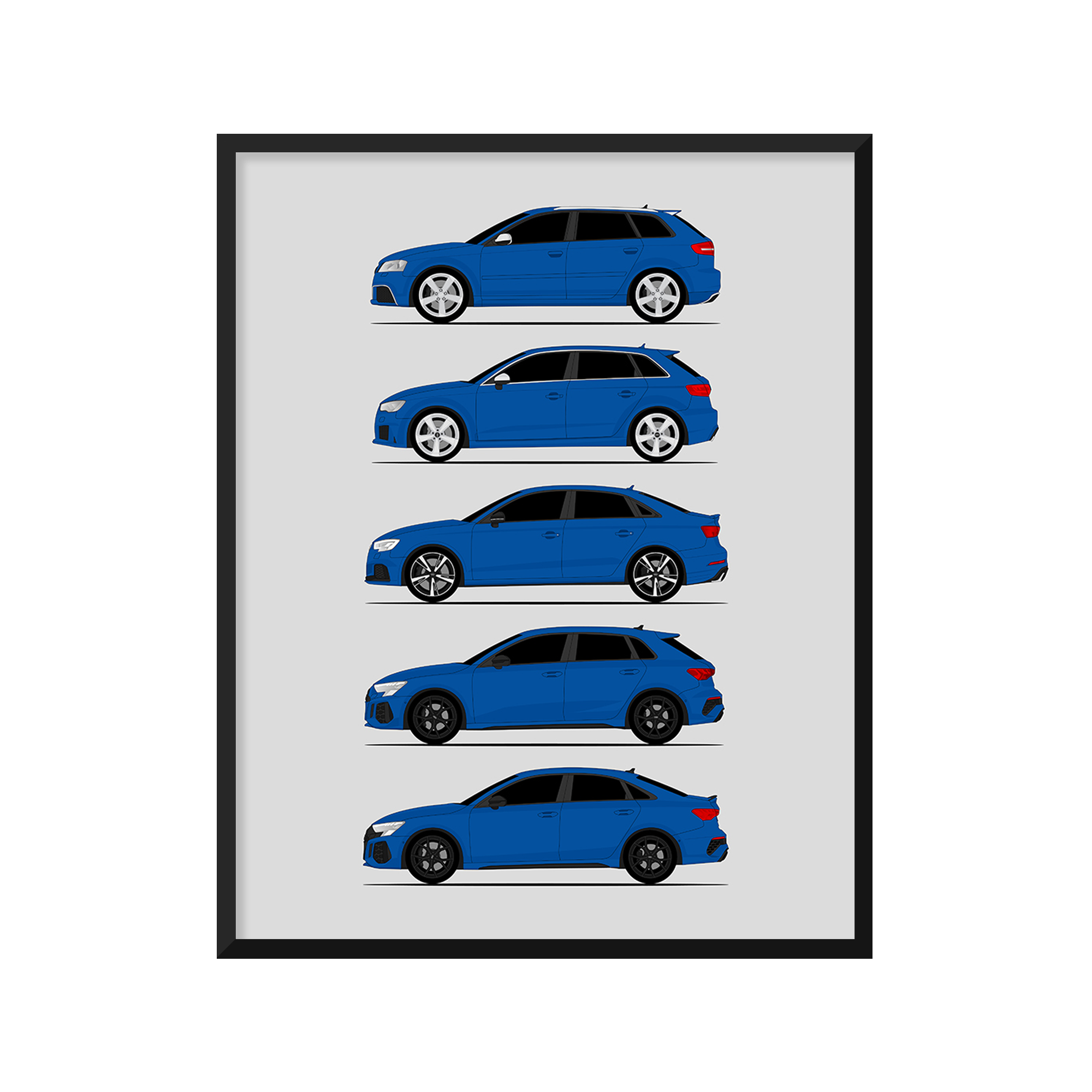 Audi RS3 Generations History and Evolution Poster (Side Profile)