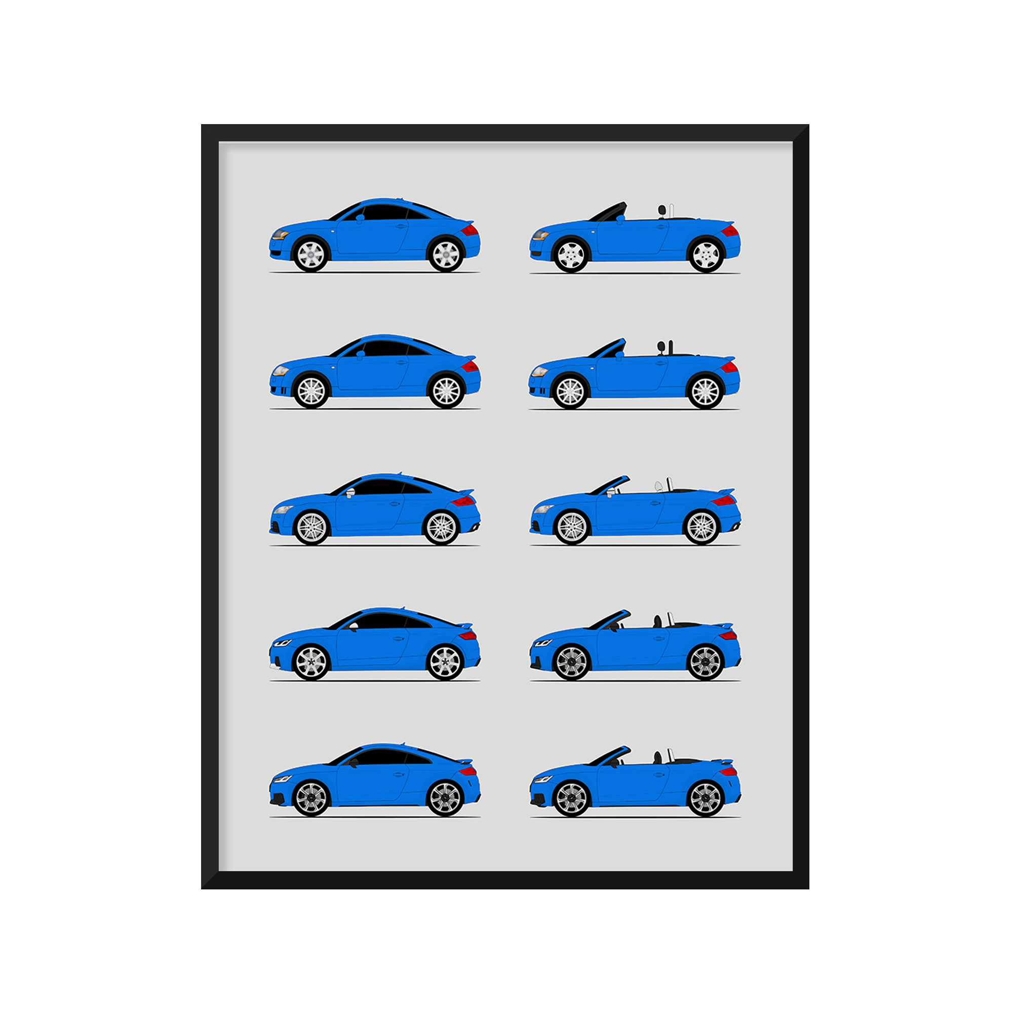 Audi TT Generations History and Evolution Poster (Side Profile)