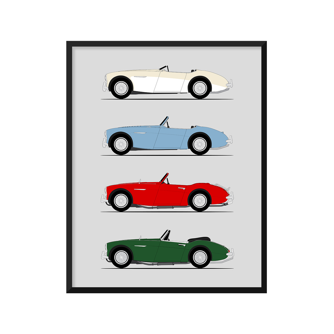 Austin Healey 3000 Generations History and Evolution Poster (Side Profile)