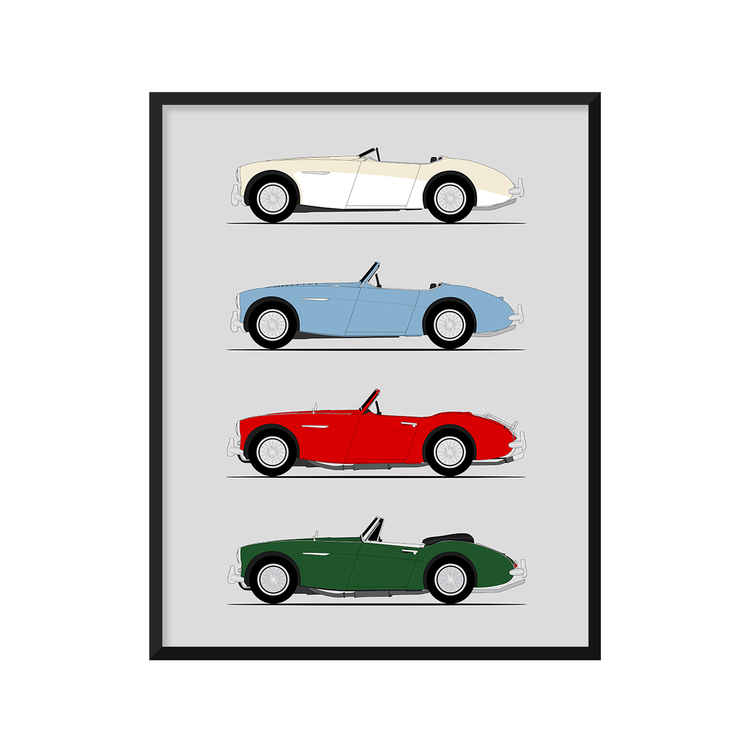 Austin Healey 3000 Generations History and Evolution Poster (Side Profile)