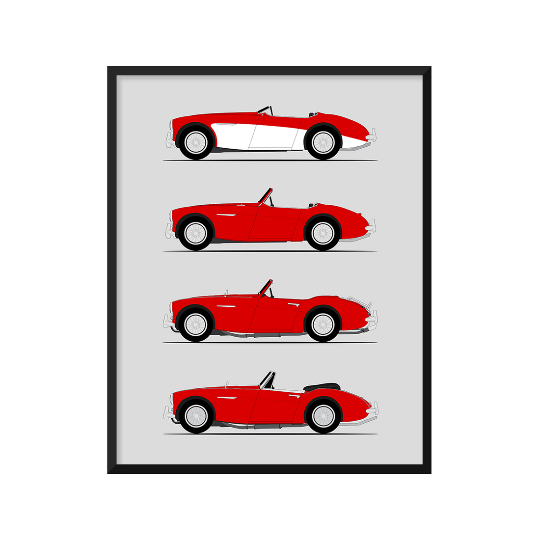 Austin Healey 3000 Generations History and Evolution Poster (Side Profile)