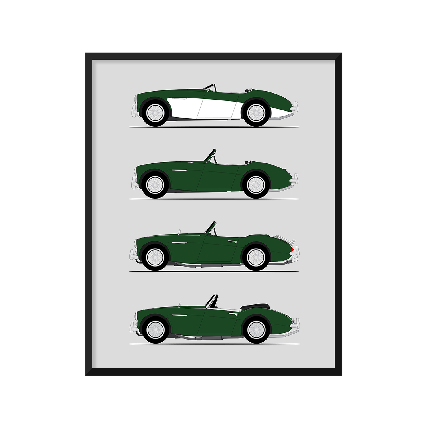 Austin Healey 3000 Generations History and Evolution Poster (Side Profile)