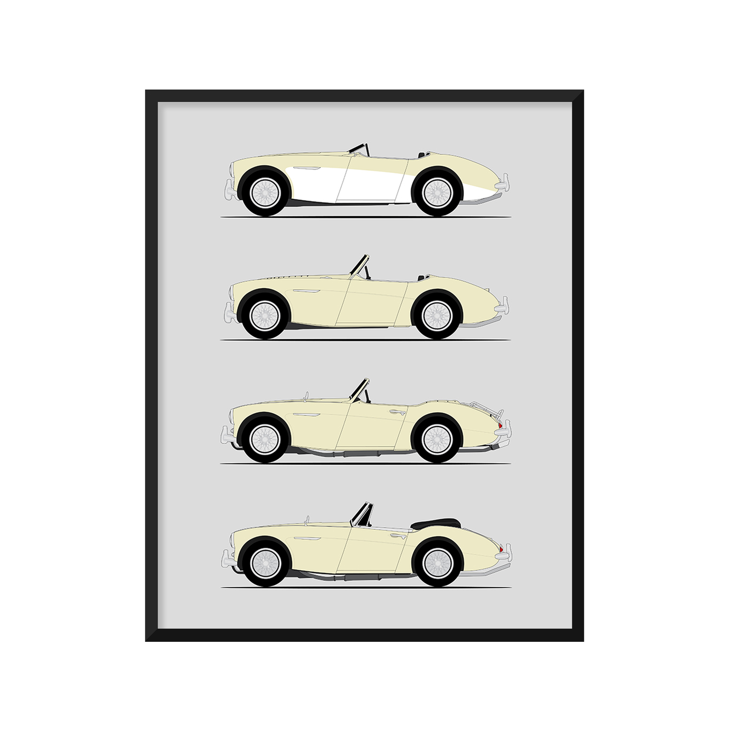Austin Healey 3000 Generations History and Evolution Poster (Side Profile)