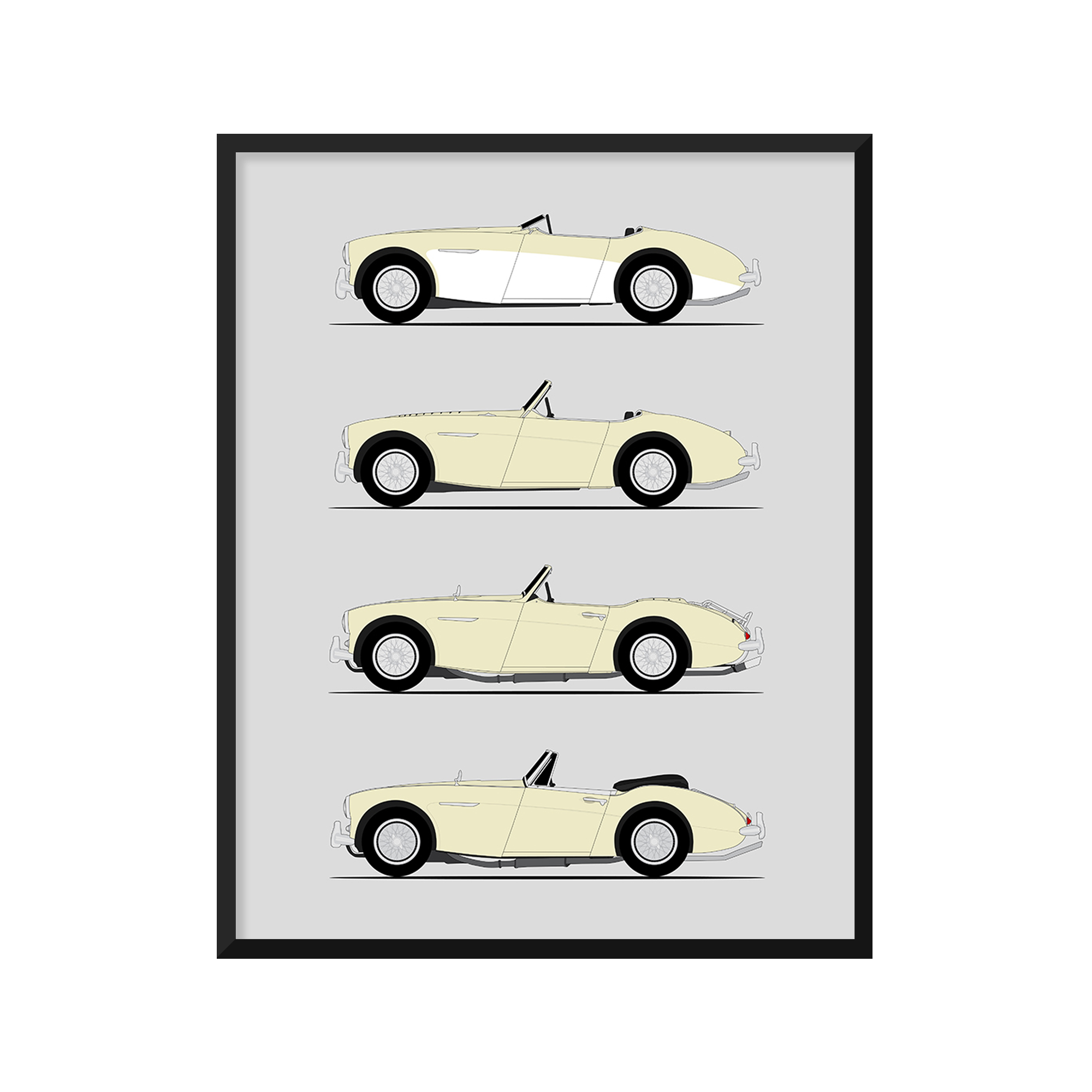Austin Healey 3000 Generations History and Evolution Poster (Side Profile)