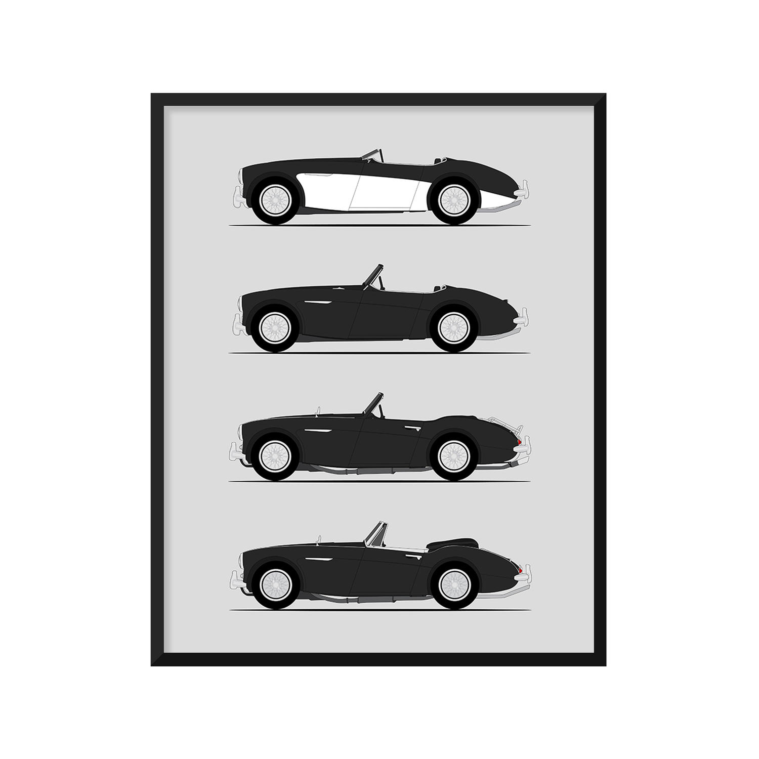 Austin Healey 3000 Generations History and Evolution Poster (Side Profile)
