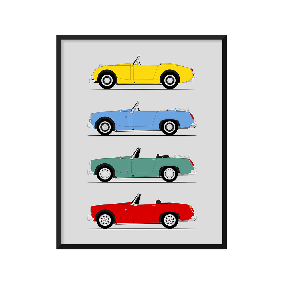 Austin Healey Sprite Generations History and Evolution Poster (Side Profile)