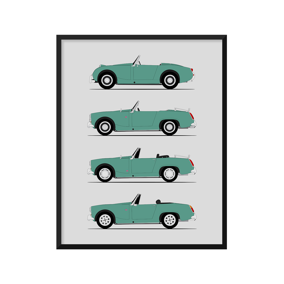 Austin Healey Sprite Generations History and Evolution Poster (Side Profile)