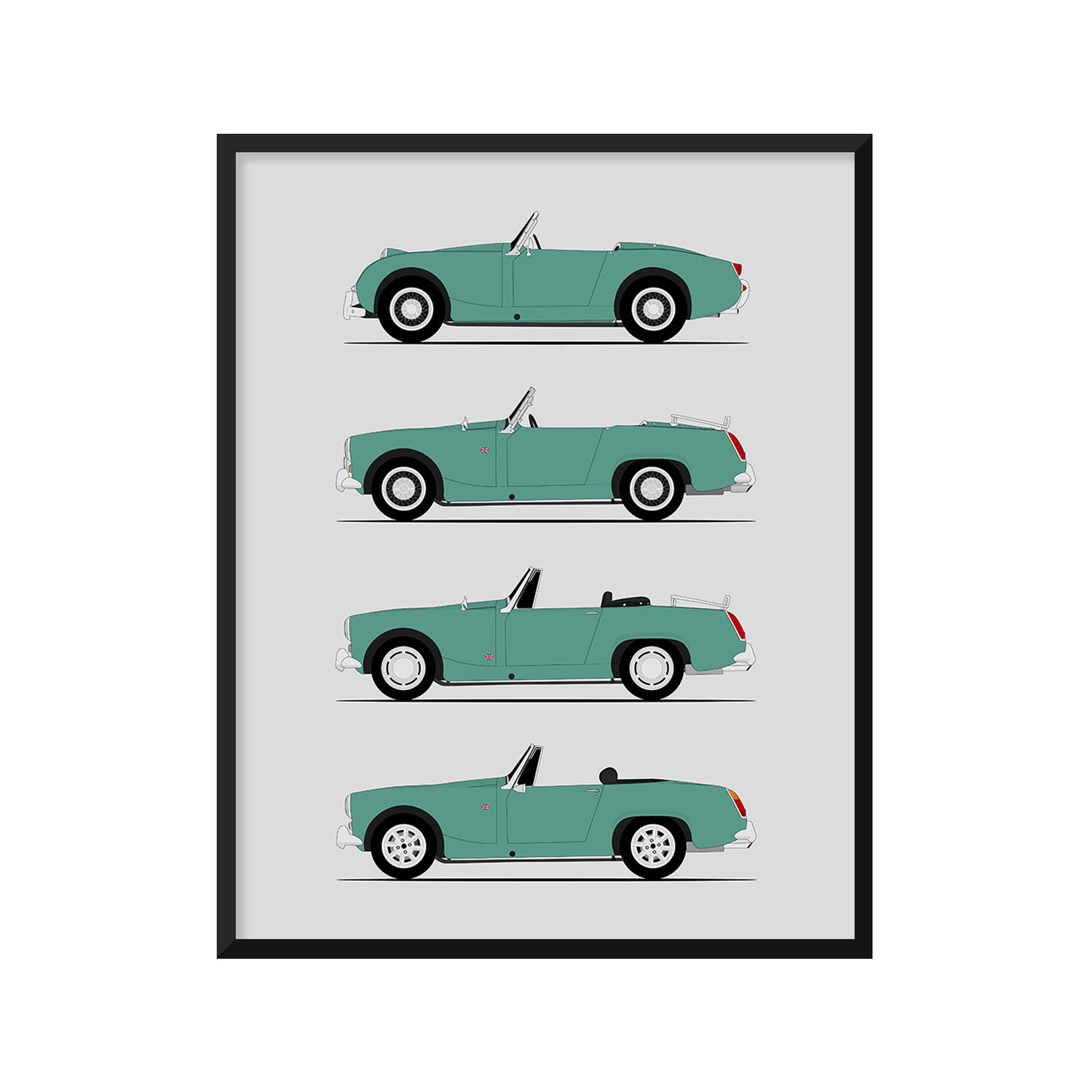 Austin Healey Sprite Generations History and Evolution Poster (Side Profile)