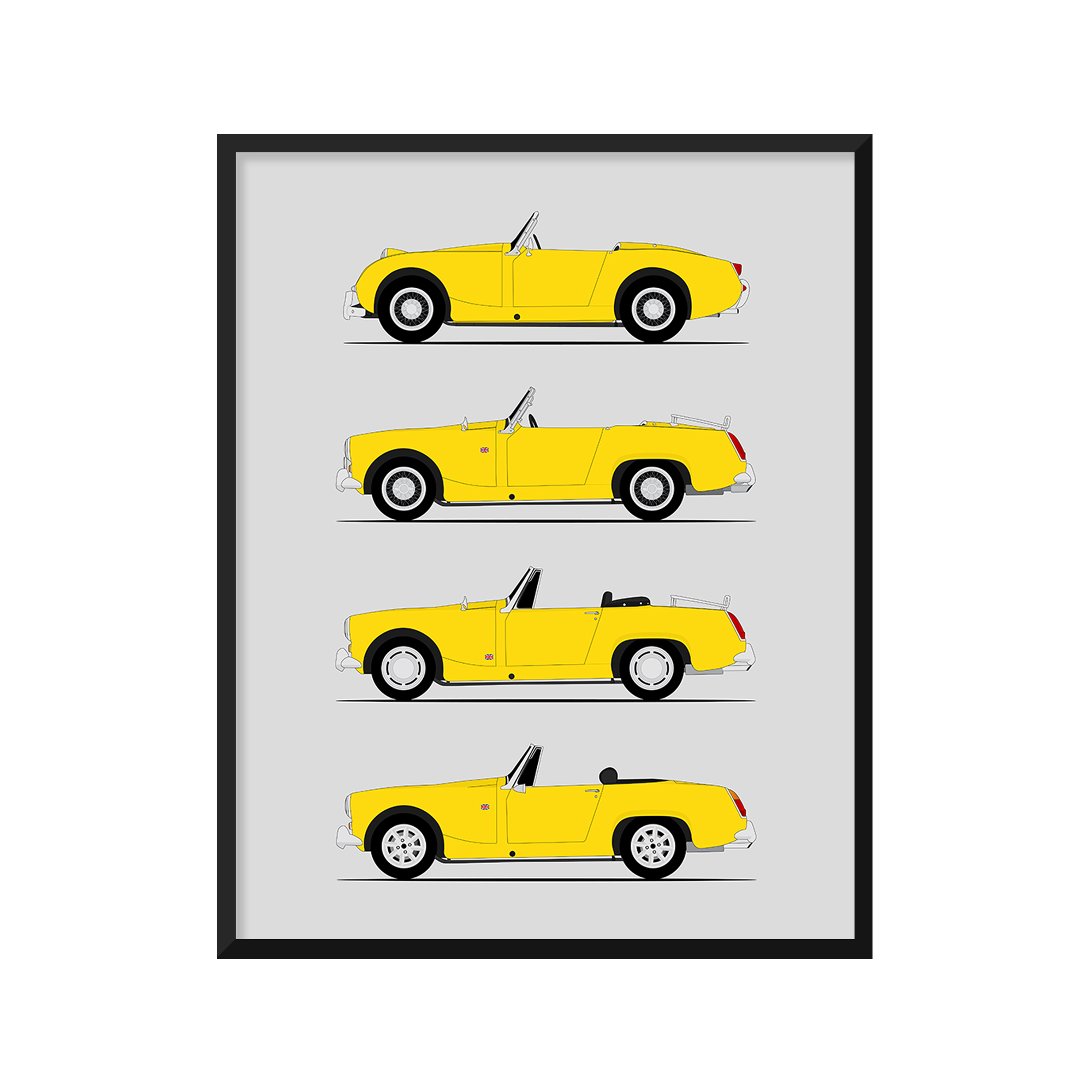 Austin Healey Sprite Generations History and Evolution Poster (Side Profile)